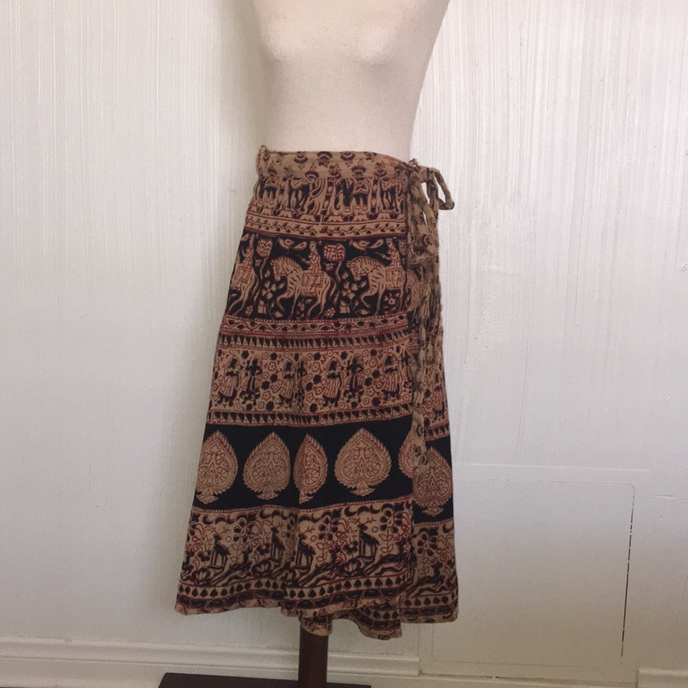 Vintage Indian Horse Print Bohemian Cotton Wrap Skirt XS boho beach festival